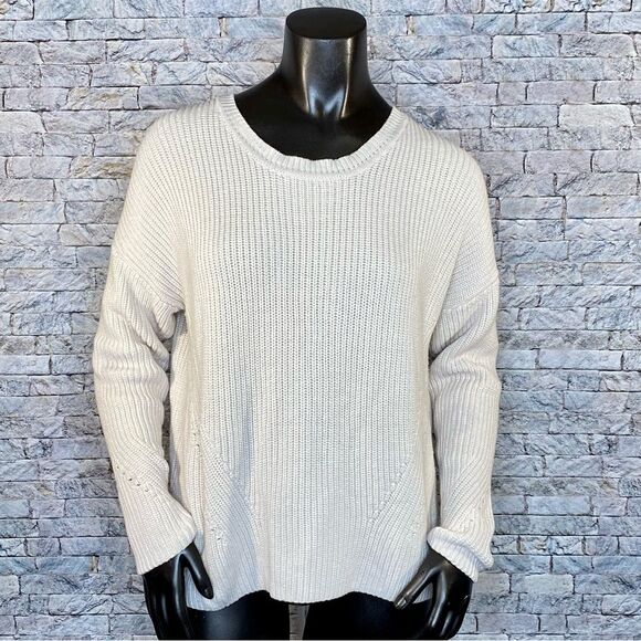 Lucky Brand Chunky Knit Sweater Lace Up Back Cream - Picture 1 of 5
